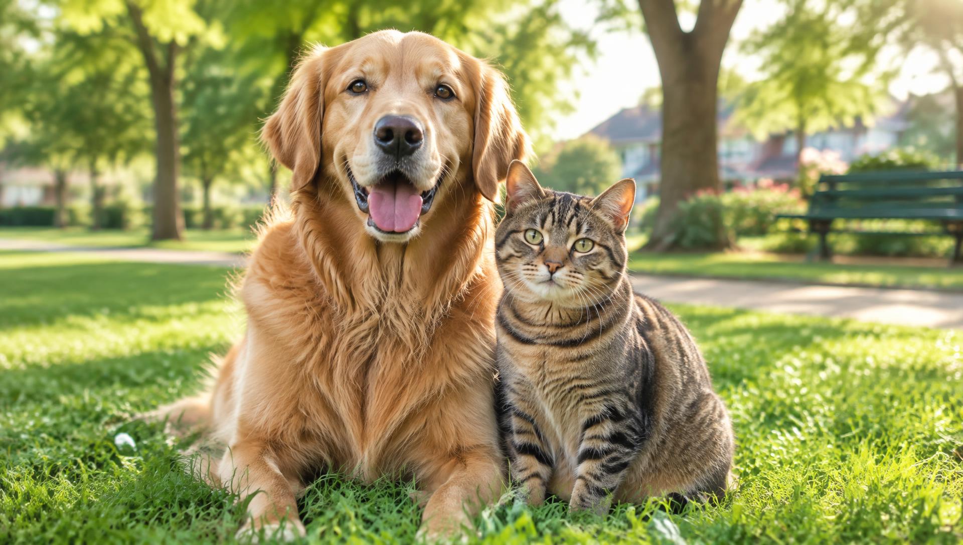 Perro y gato en un parque